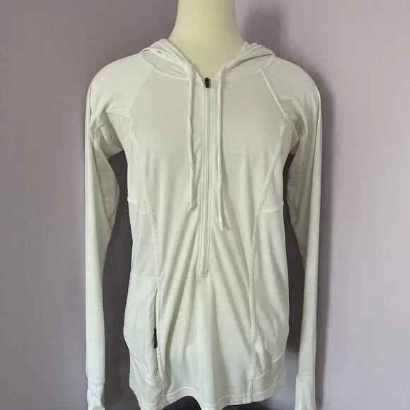 Athleta Pullover Womens M White Hoodie 1/2 Zip Athleisure - Picture 1 of 6